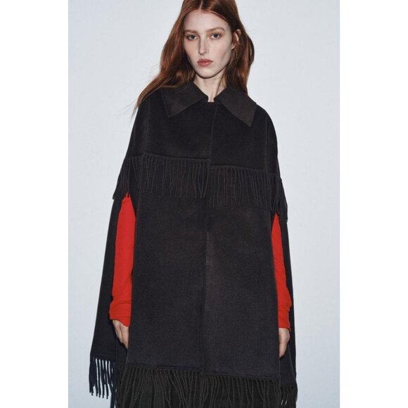 ZARA WOOL FRINGED CAPE - Picture 3 of 8
